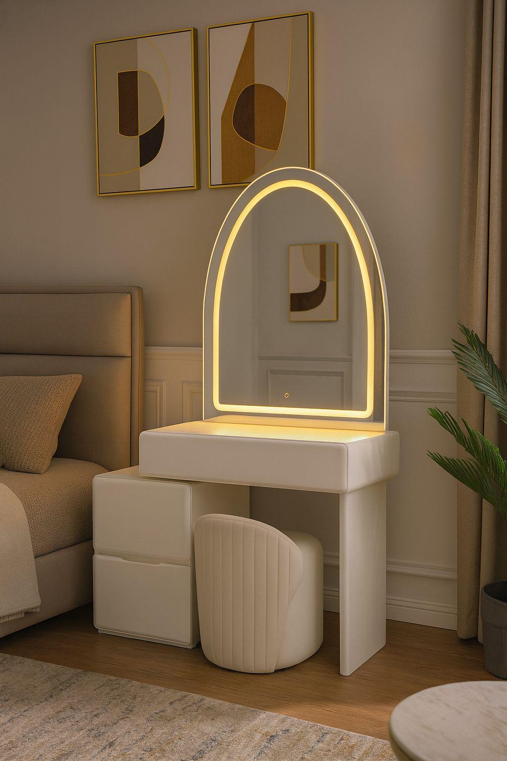 WhatsApp Image 2025-10-29 at 2.41.38 PM (1) Arched LED Mirror Dressing Table - Image 1